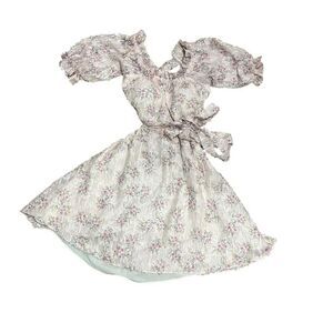 Ruby Floral Criss Cross Tie Back Mini Dress with Ruffle Puff Sleeves
